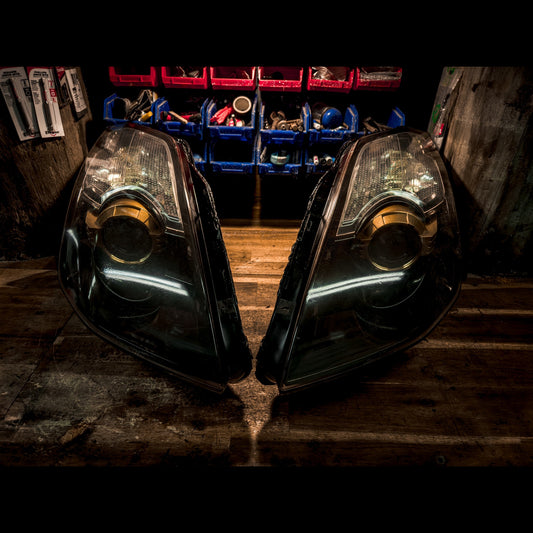Nissan 350Z Custom Headlights — Gloss Black + Gold