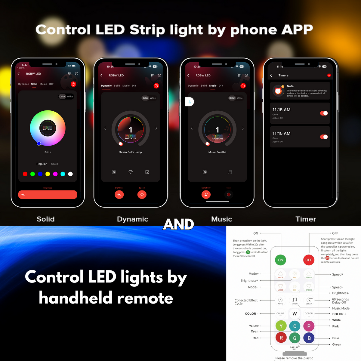 RGB Halo Kits app and handheld remote controls