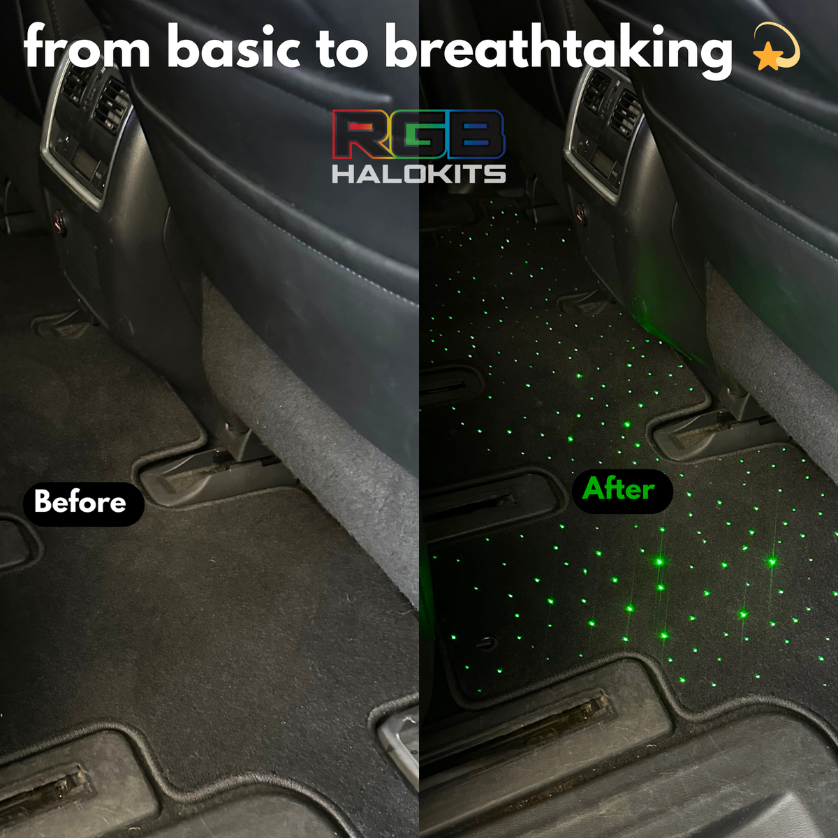 Floor mat before and after the starlight kit