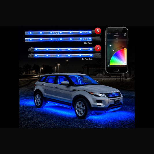 XKGlow XKChrome underglow lit blue on an SUV