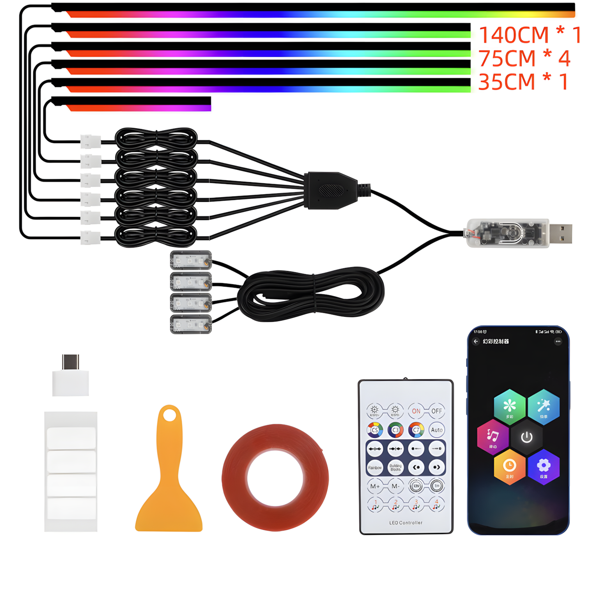 RGB Car Interior Ambient Light Strip Kit