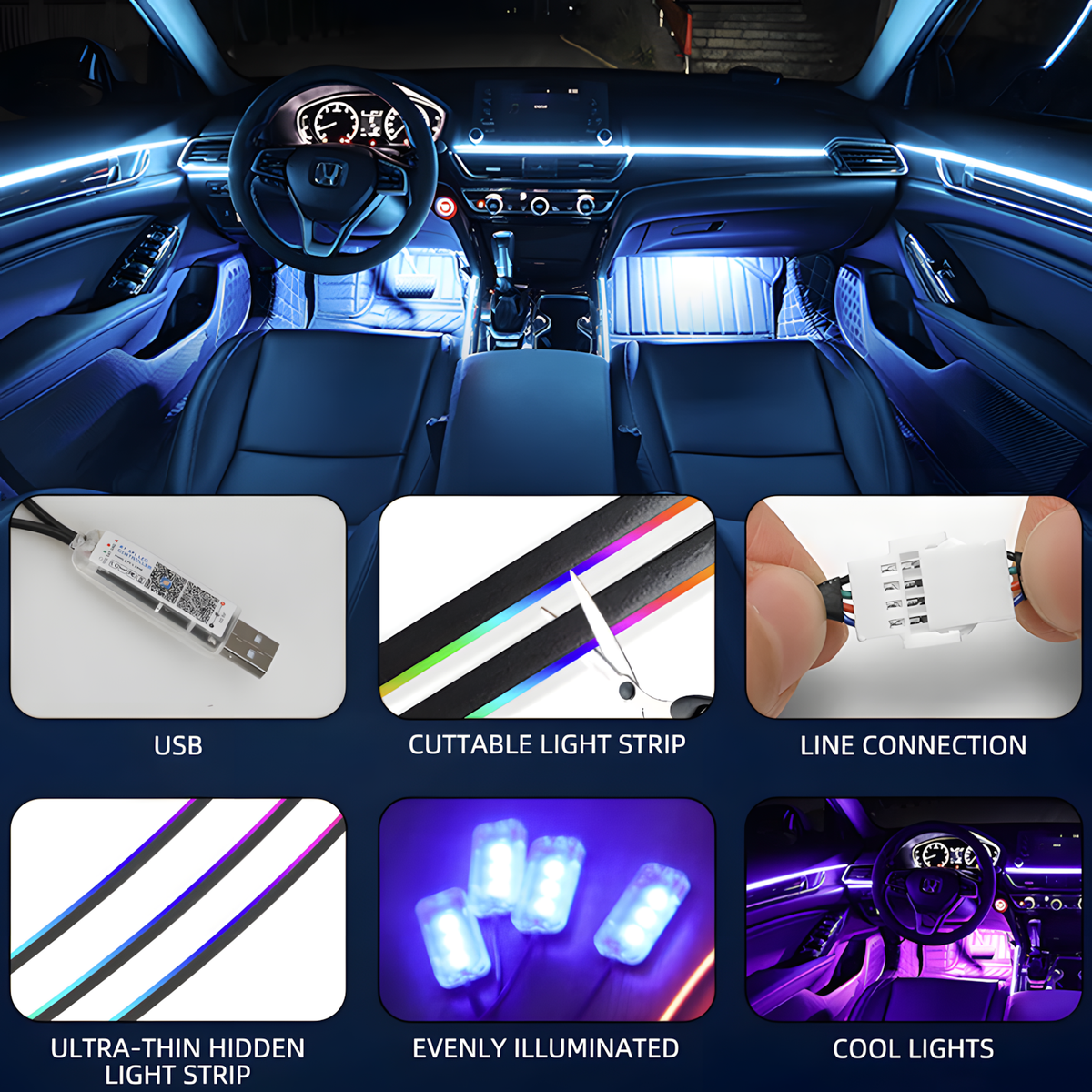 RGB Car Interior Ambient Light Strip Kit