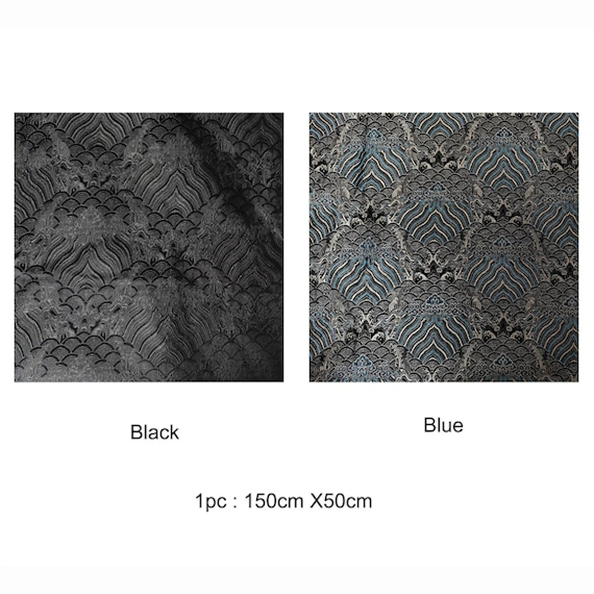 Black and blue embroidered wrap swatches, 150 x 50cm per sheet