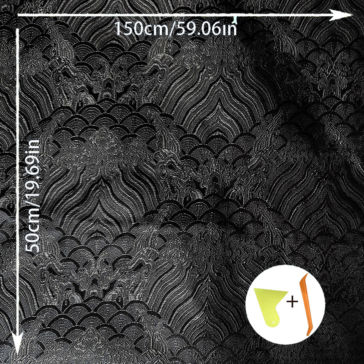 Black embroidered pillar wrap, 150 x 50cm sheet