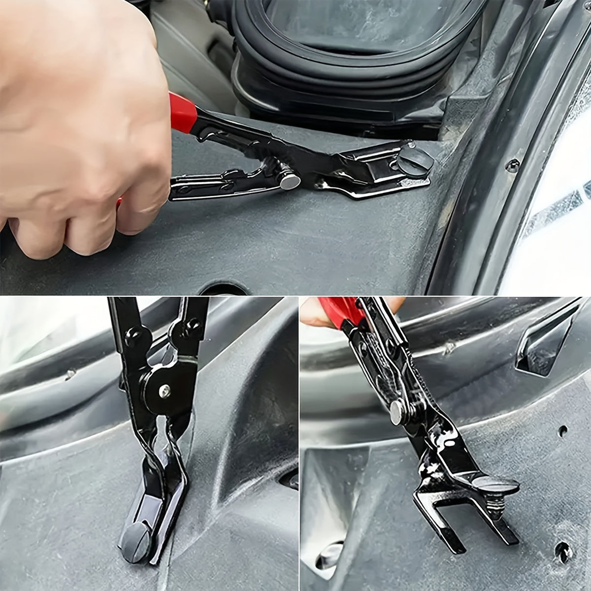 Clip pliers removing push clips from a car