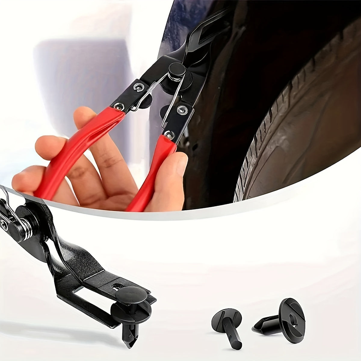 Clip pliers lifting a clip from a car panel