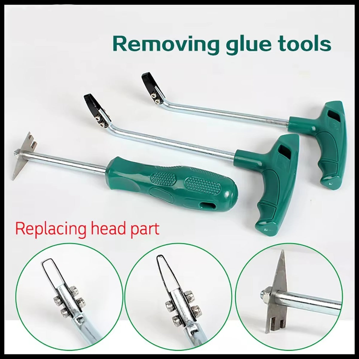 Headlight glue removal tools with replaceable heads