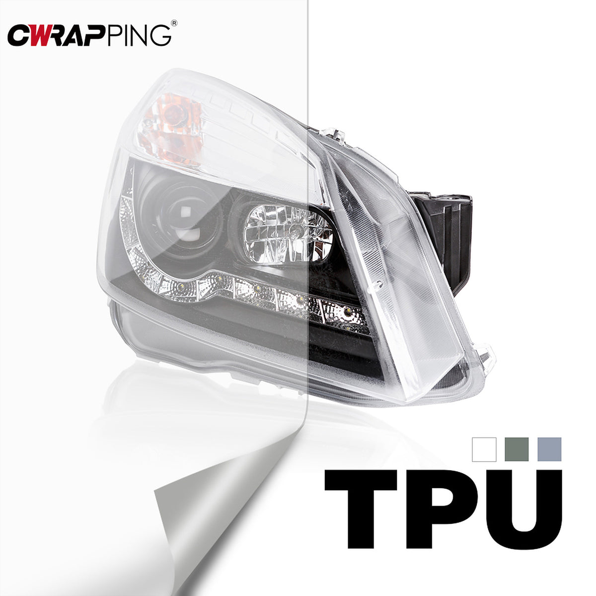Clear TPU protection film being applied to a headlight