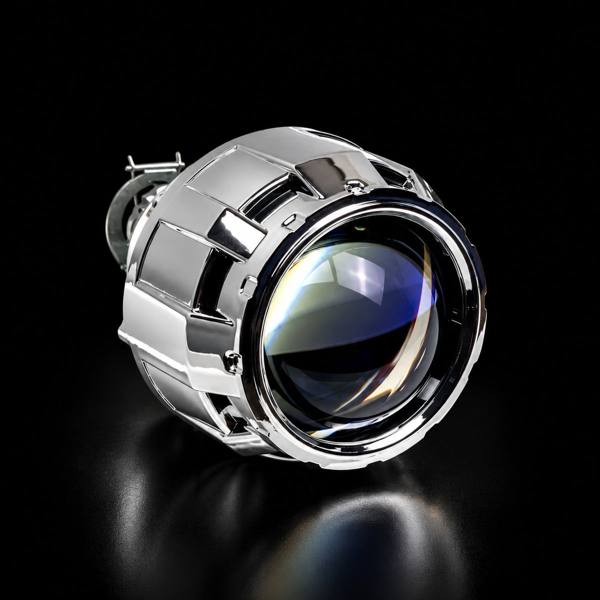 iilumo Mini Gatling Gun shroud in chrome on a 2.5" projector