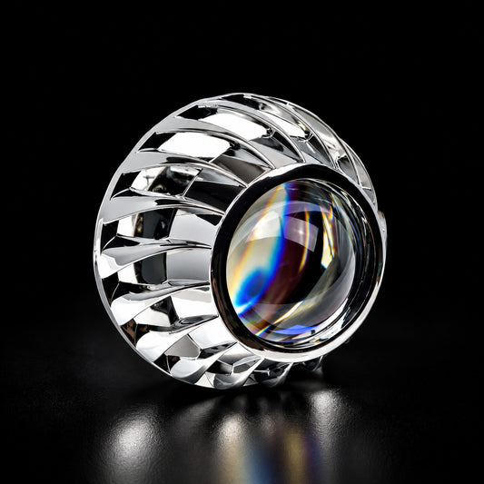 iilumo Mini Turbine shroud in chrome on a 2.5" projector