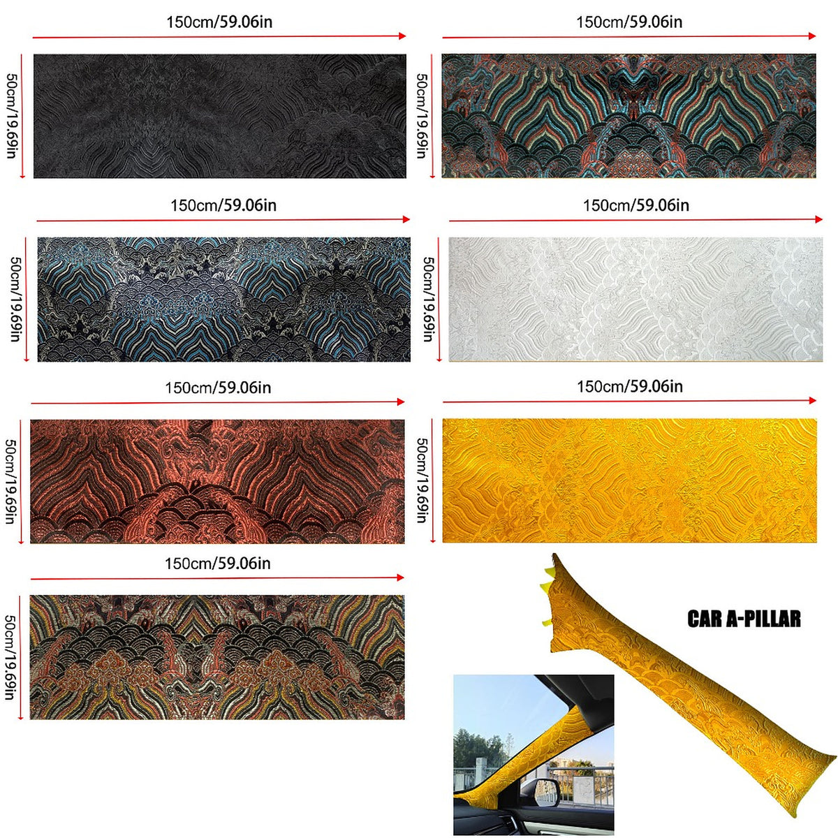 Embroidered pillar wrap colour options, 150 x 50cm sheets