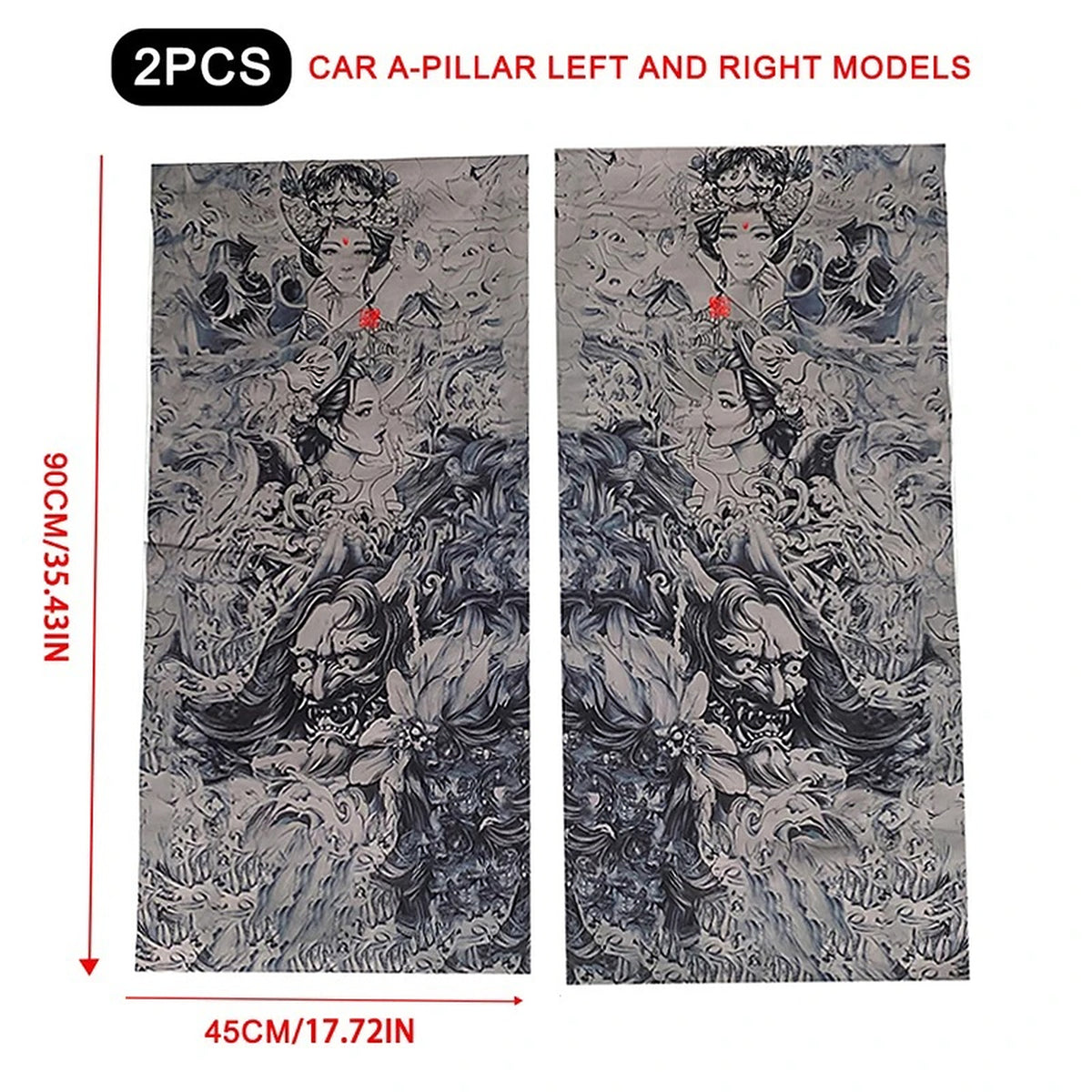 Geisha and Hannya print pillar decals, left and right pair, 90 x 45cm each