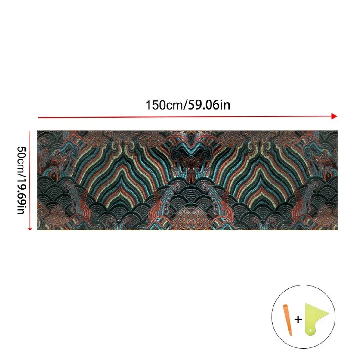 Green embroidered pillar wrap, 150 x 50cm sheet