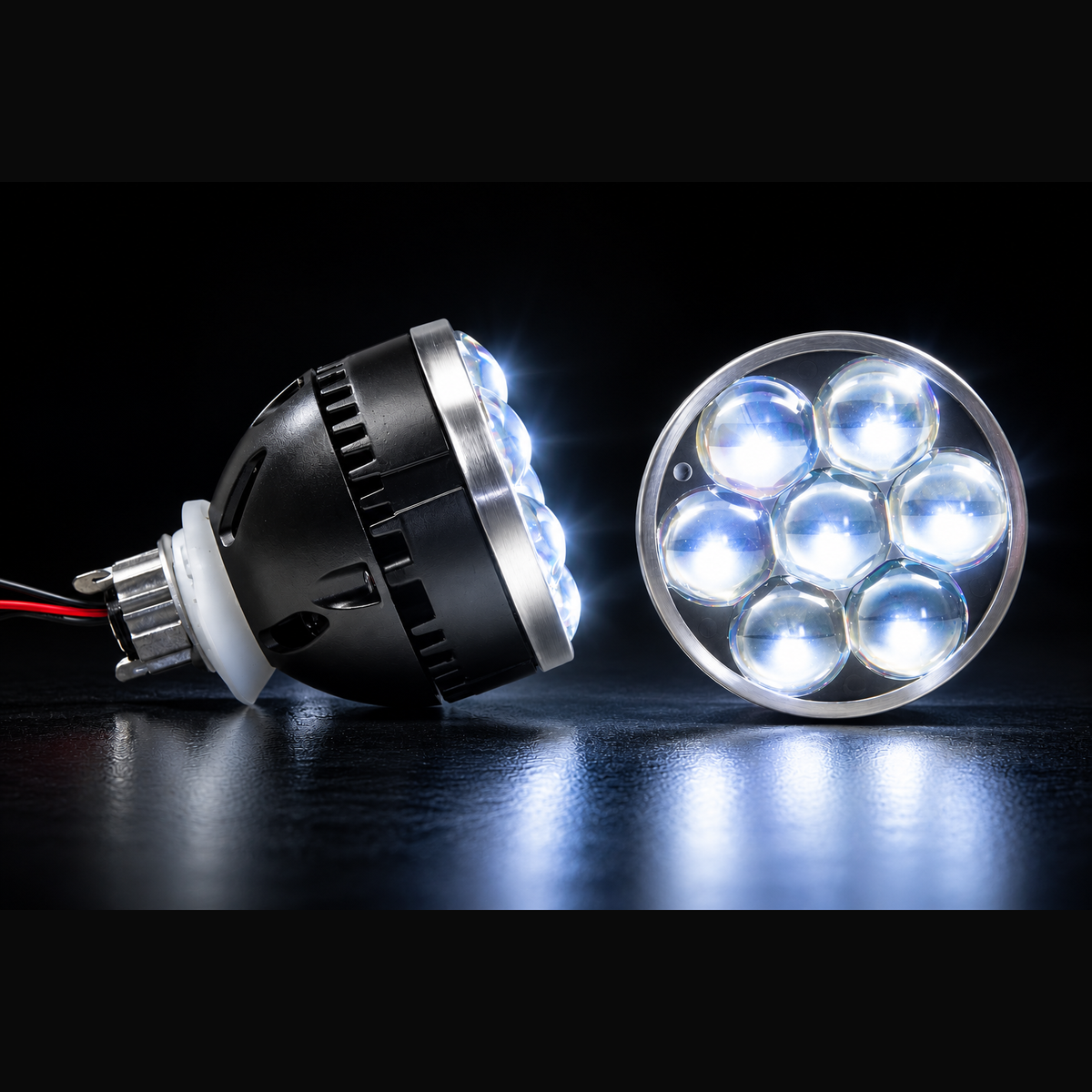 Profile Hi-Lens 2.0 LED high beam projectors lit up