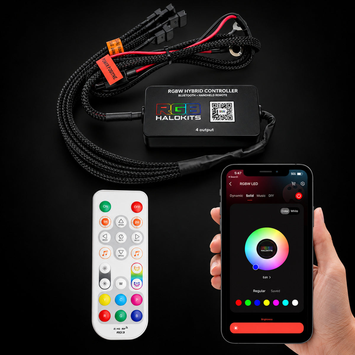 RGBHaloKits RGBW hybrid LED controller with RF remote and app
