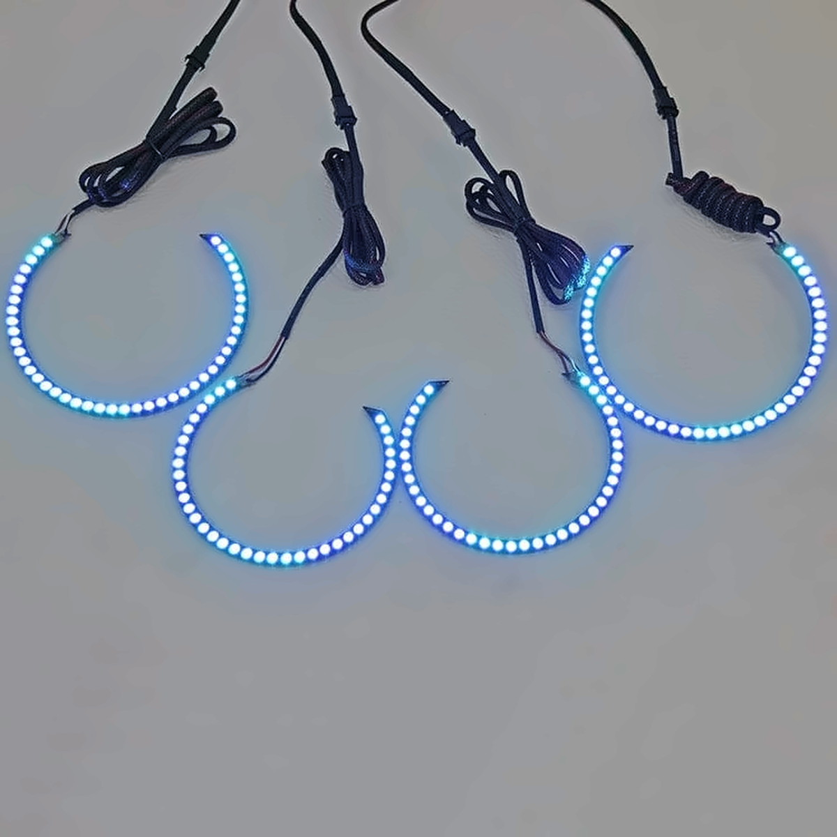 RGBHaloKits semi circle halo rings lit blue, with wiring