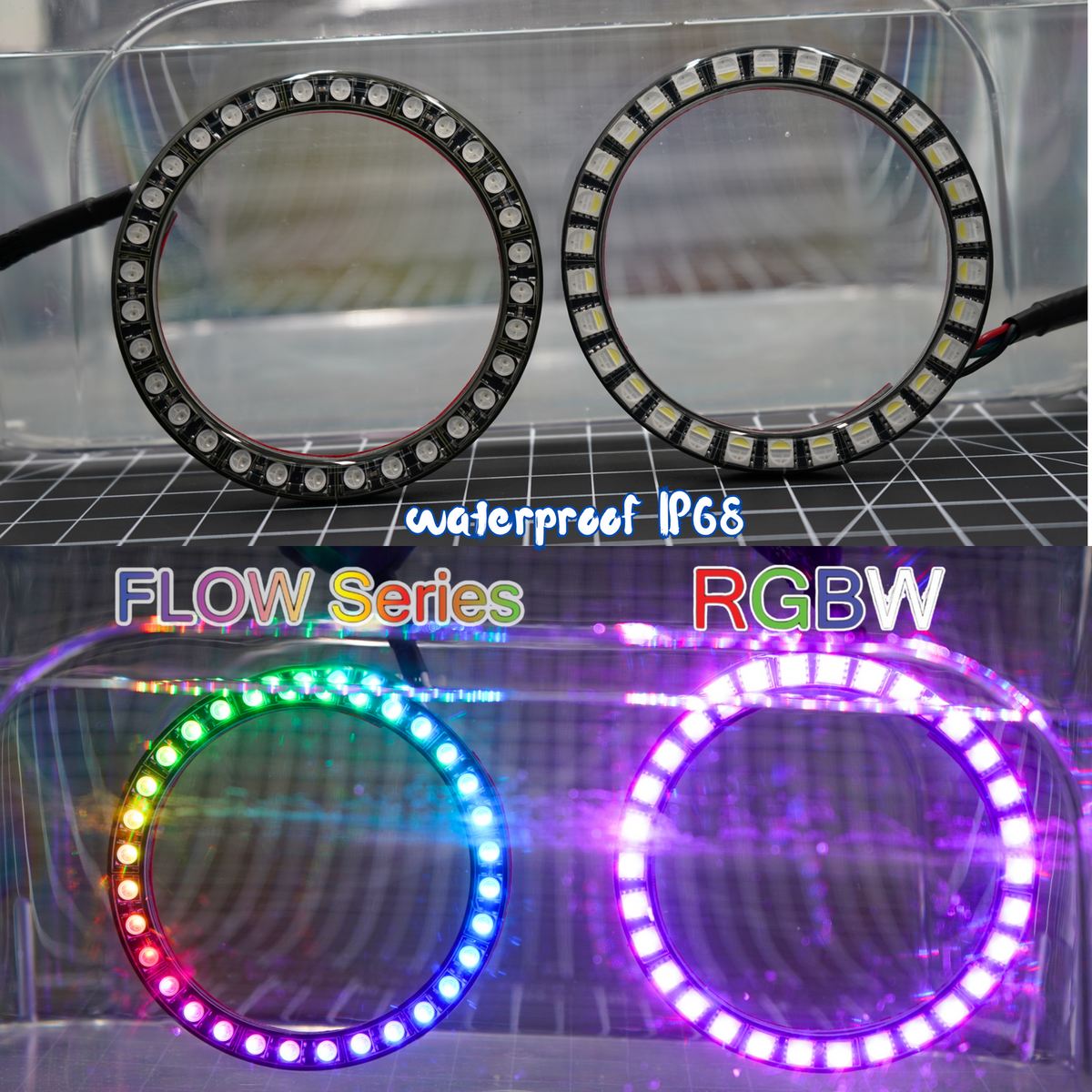 RGBHaloKits waterproof halo rings, FLOW and RGBW versions