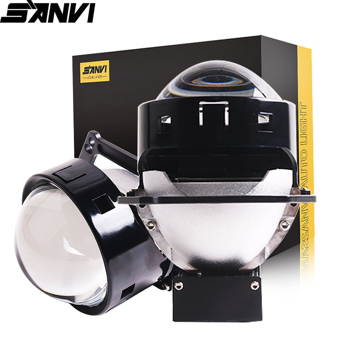 SANVI 3 inch bi-LED projector with its retail box