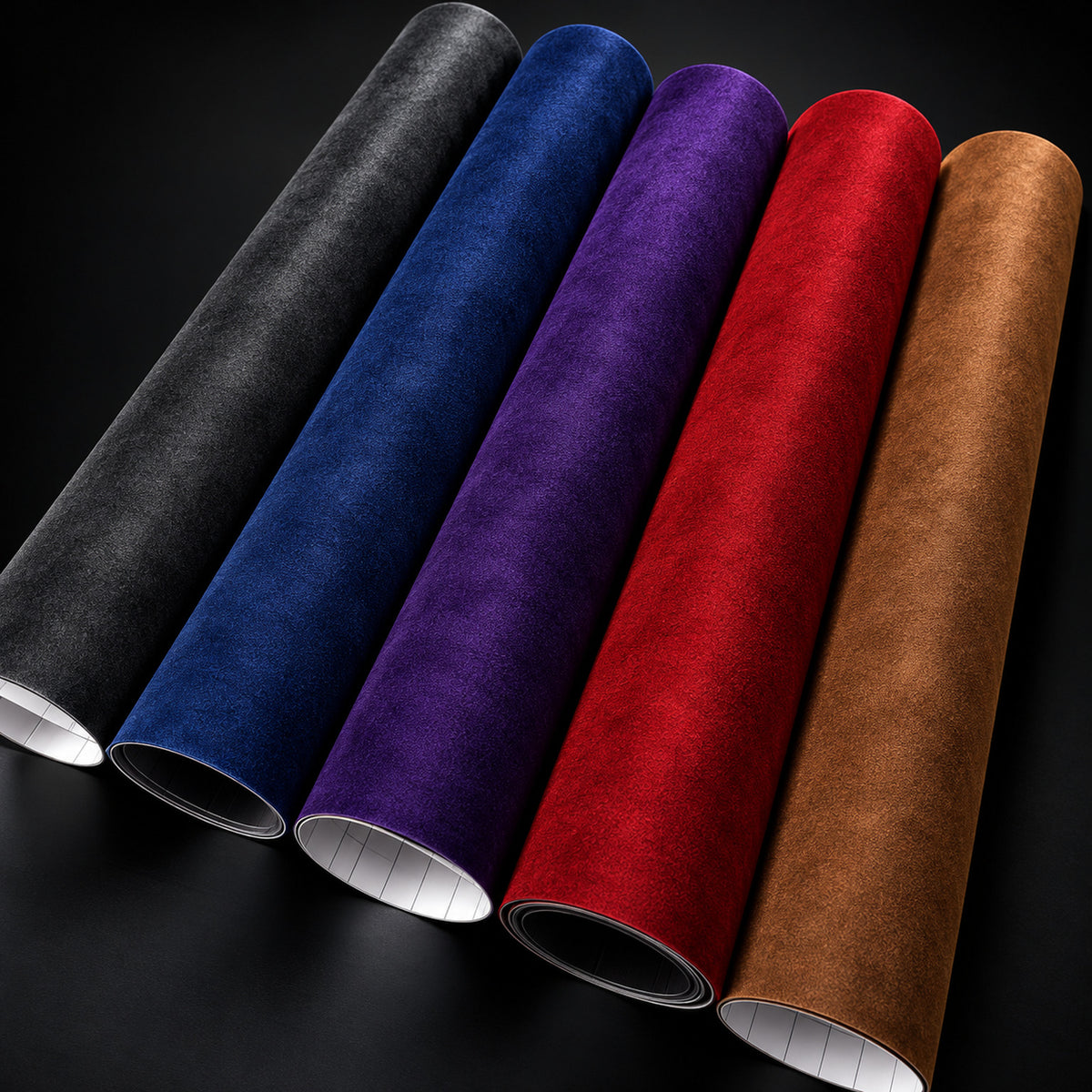 Suede interior wrap rolls in black, blue, purple, red and brown