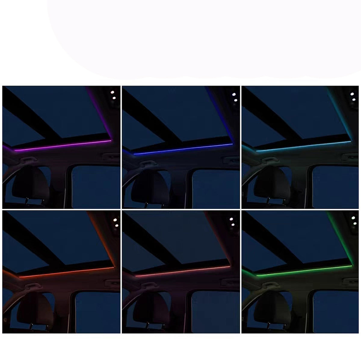 Sunroof ambient light shown in six different colours