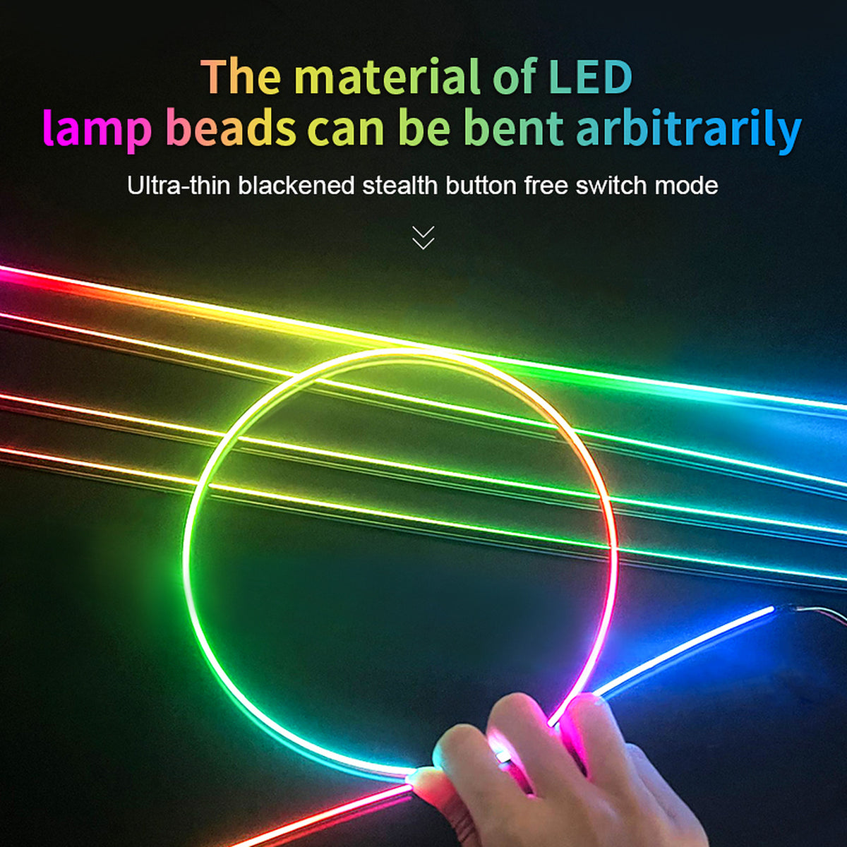 Flexible acrylic light strip bent into a loop, showing the flowing colour effect