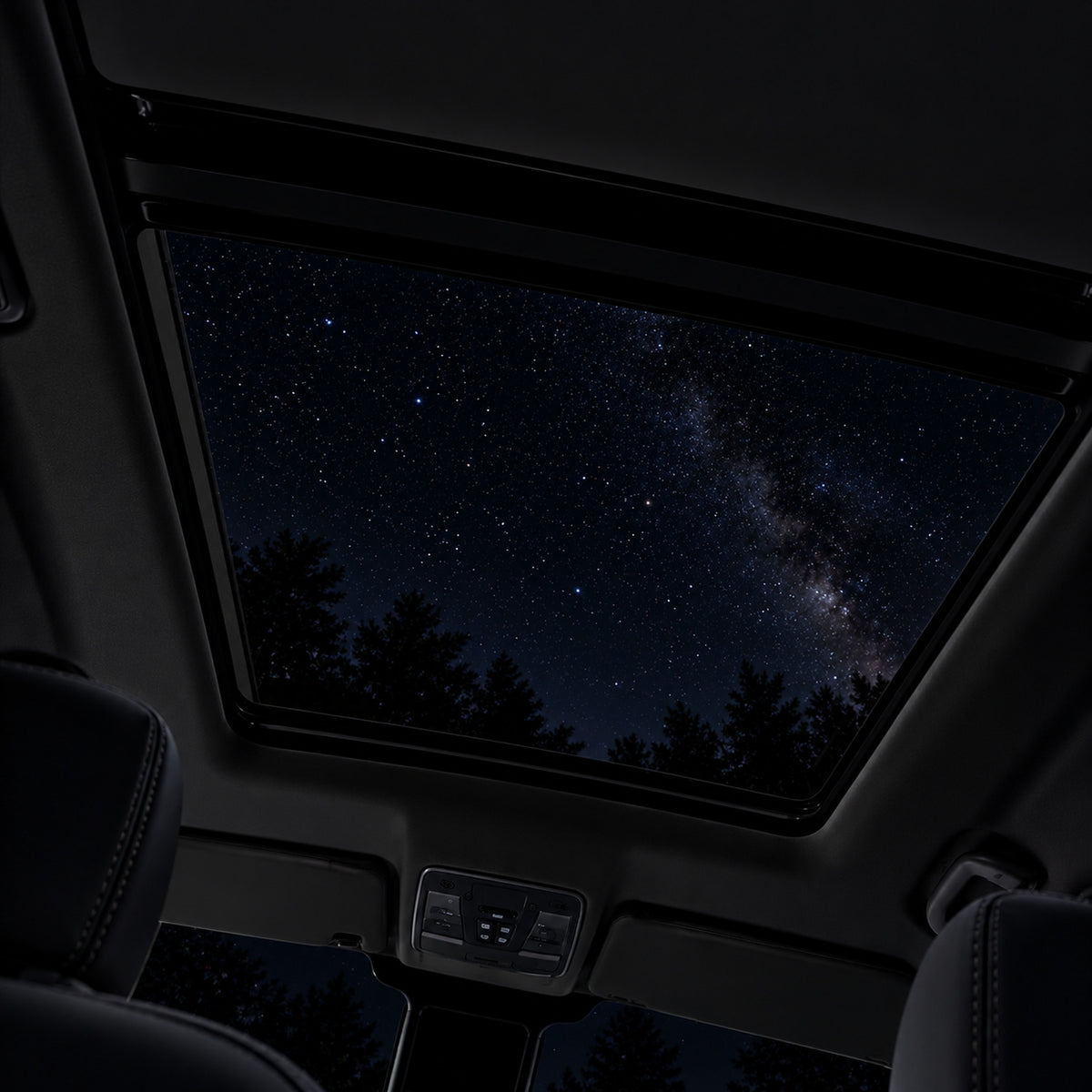 Panoramic sunroof at night with the ambient light kit switched off