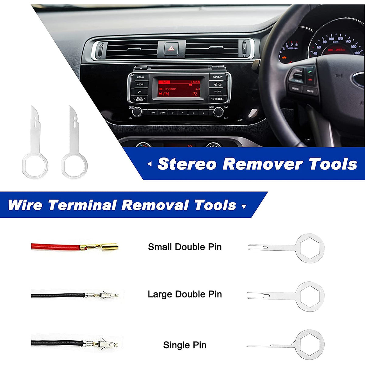 Stereo removal and wire terminal tools from the 41-piece set