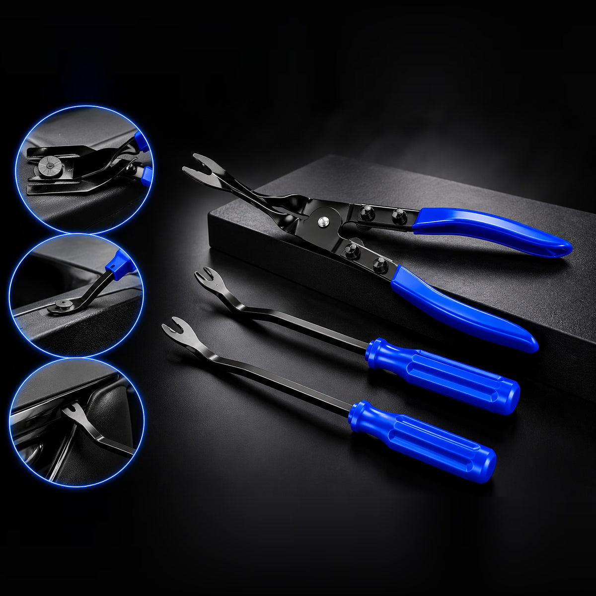 Trim clip pliers and pry tools from the kit