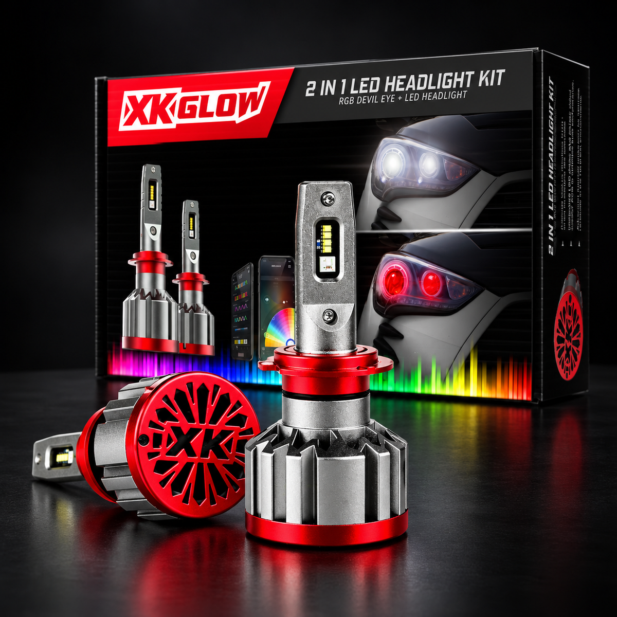 XKGlow 2-in-1 LED headlight bulb kit with packaging