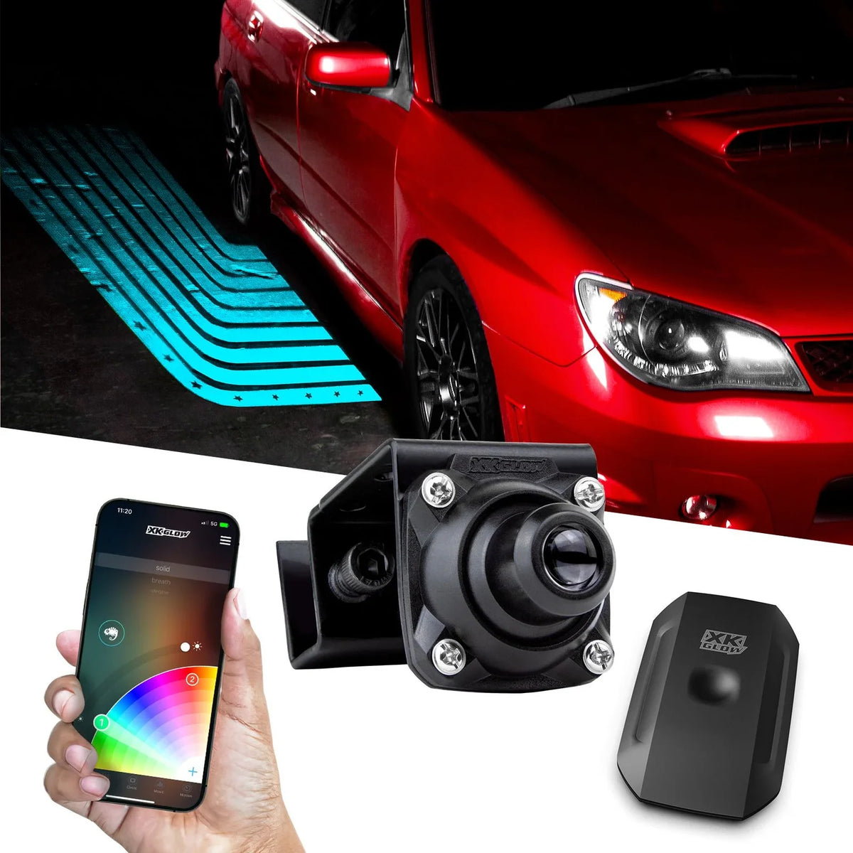 XKGlow CurbFX ground projector kit with controller and app