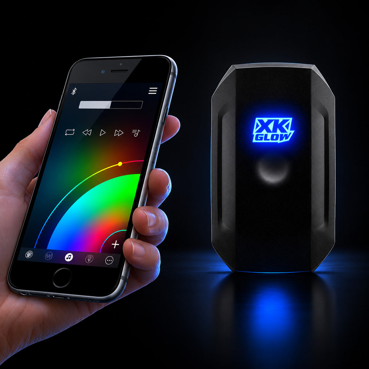 XKGlow XKchrome RGB controller lit up with the XKchrome app