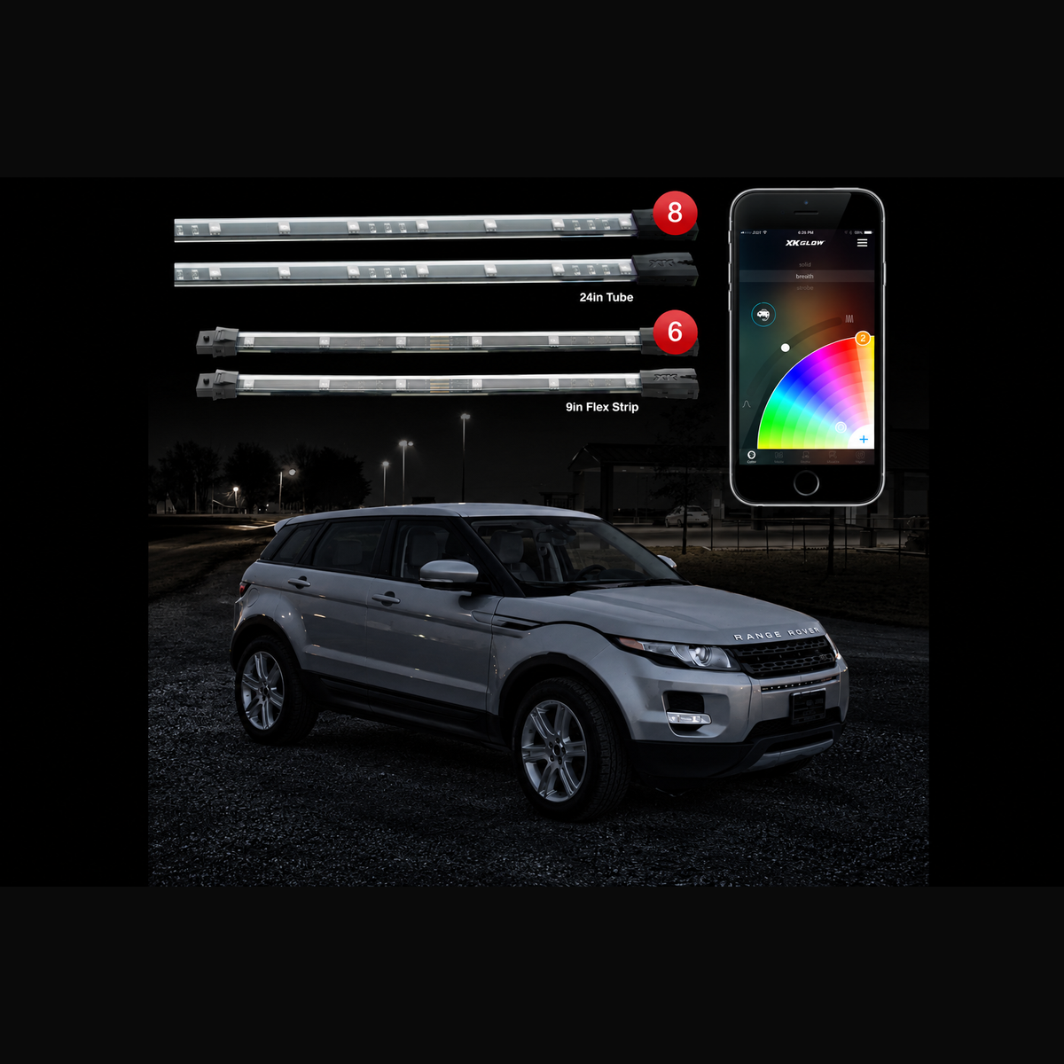 XKGlow XKChrome underglow kit with tubes, strips and app