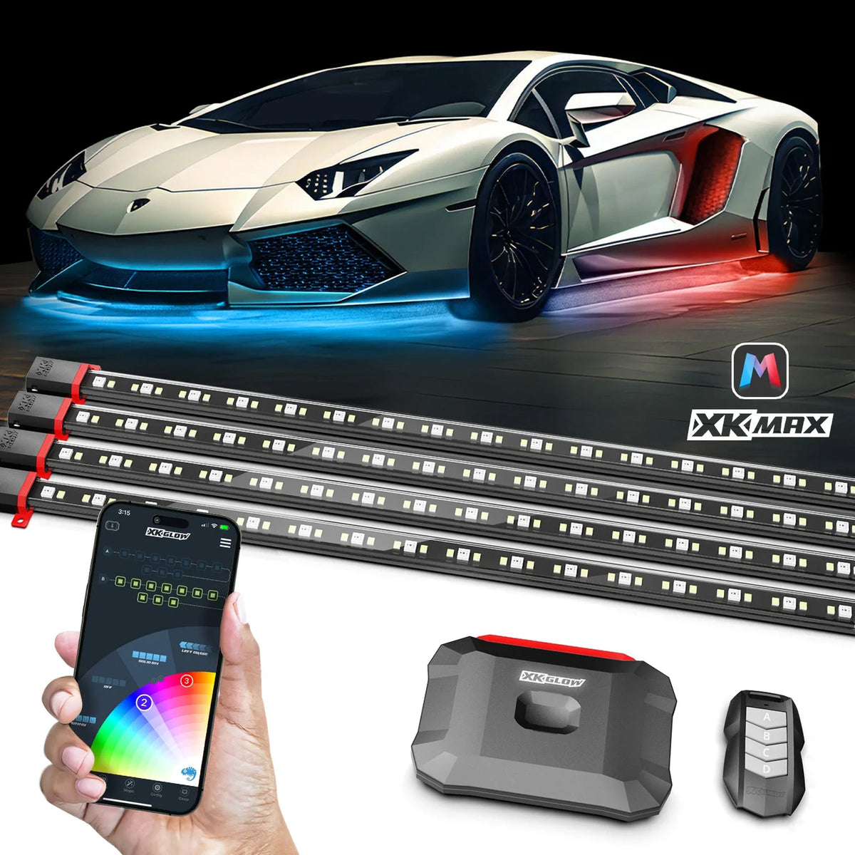 XKGlow XKmax chasing underglow kit with controller and app