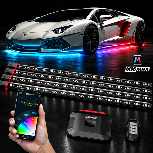 XKGlow XKmax chasing underglow lit up under a supercar