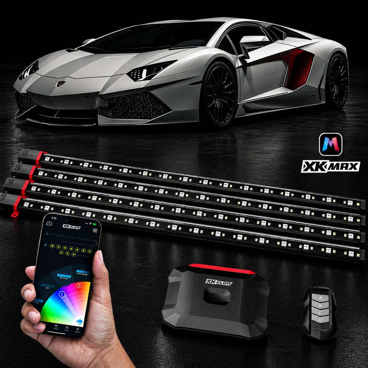 XKGlow XKmax chasing underglow kit with controller and key fob