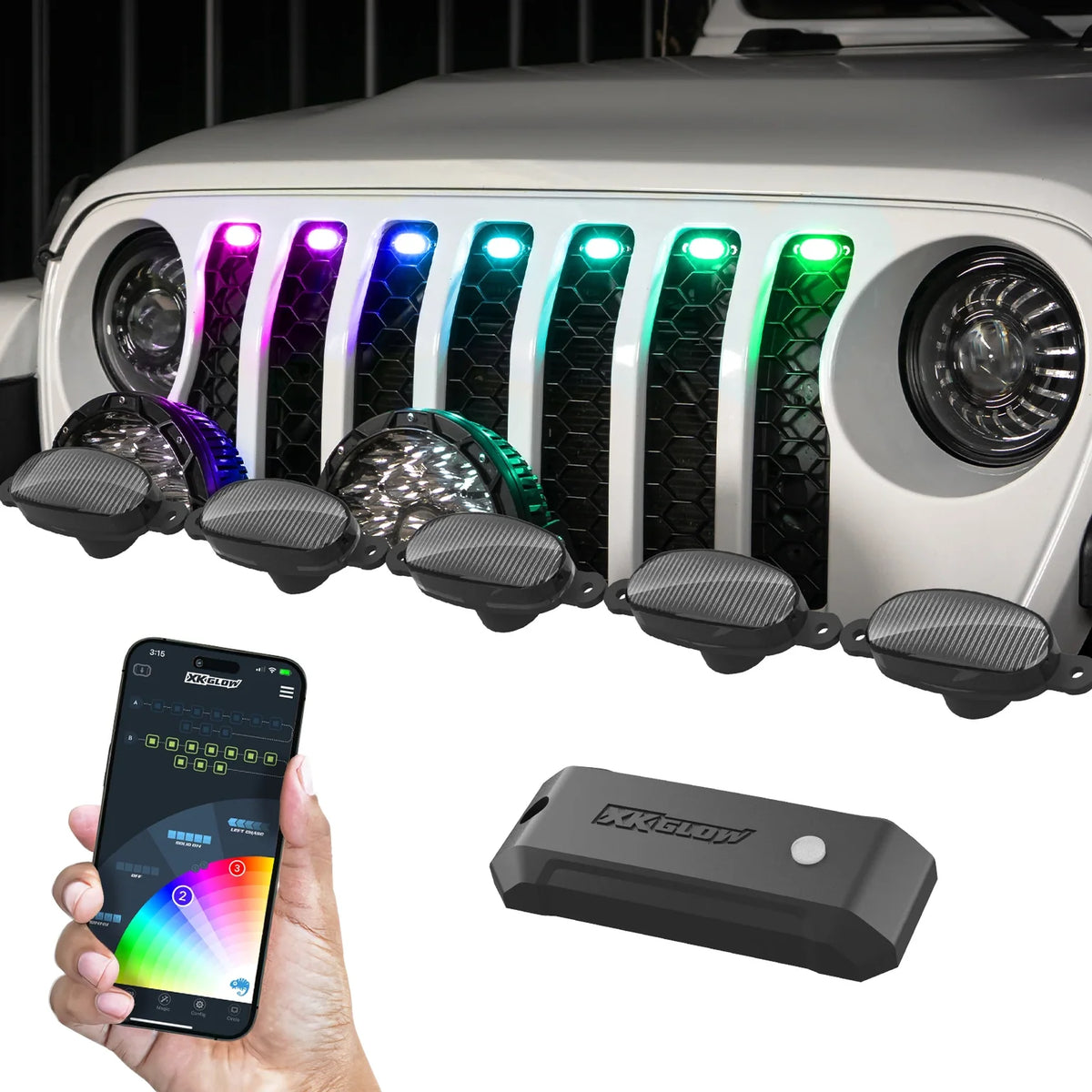 XKGlow XKmax pre-runner grille pod kit with controller and app