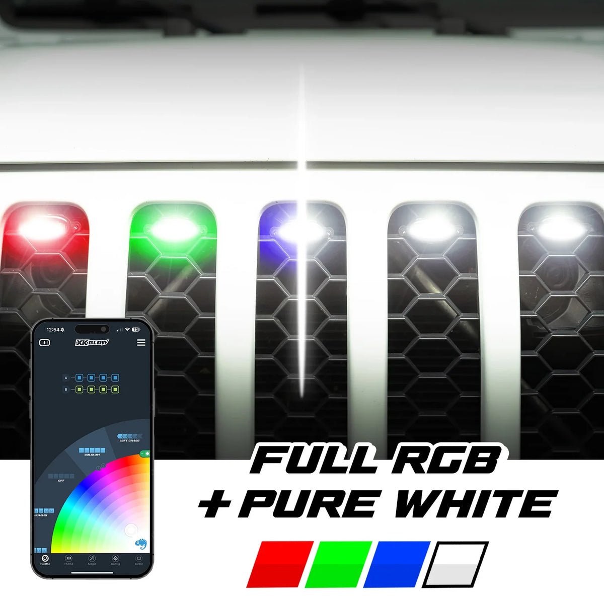 XKGlow XKmax grille pods in RGB and pure white