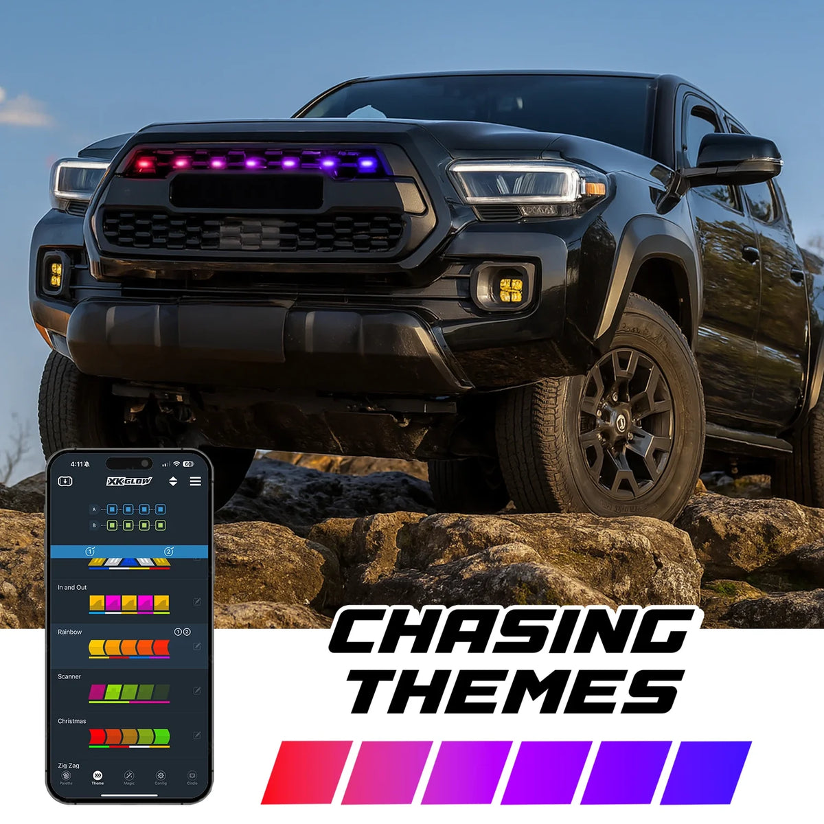 XKGlow XKmax grille pods running chasing themes