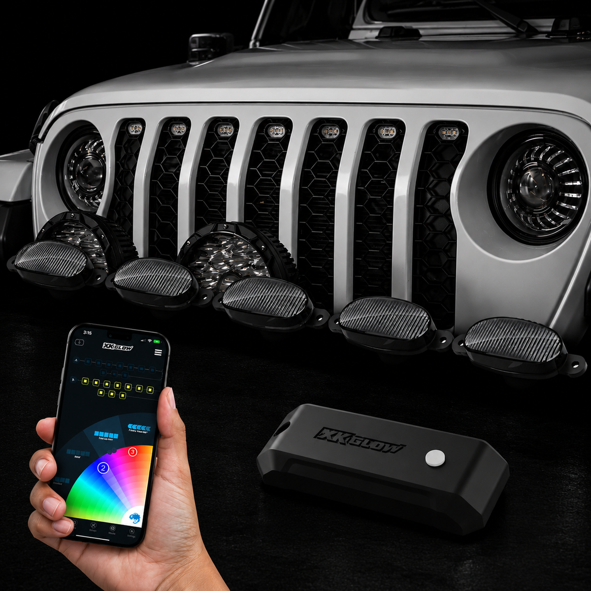 XKGlow XKmax pre-runner grille pod kit with controller and app